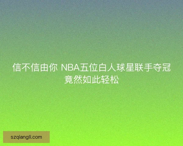 信不信由你 NBA五位白人球星联手夺冠竟然如此轻松