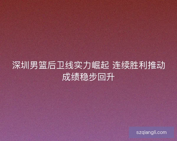 深圳男篮后卫线实力崛起 连续胜利推动成绩稳步回升
